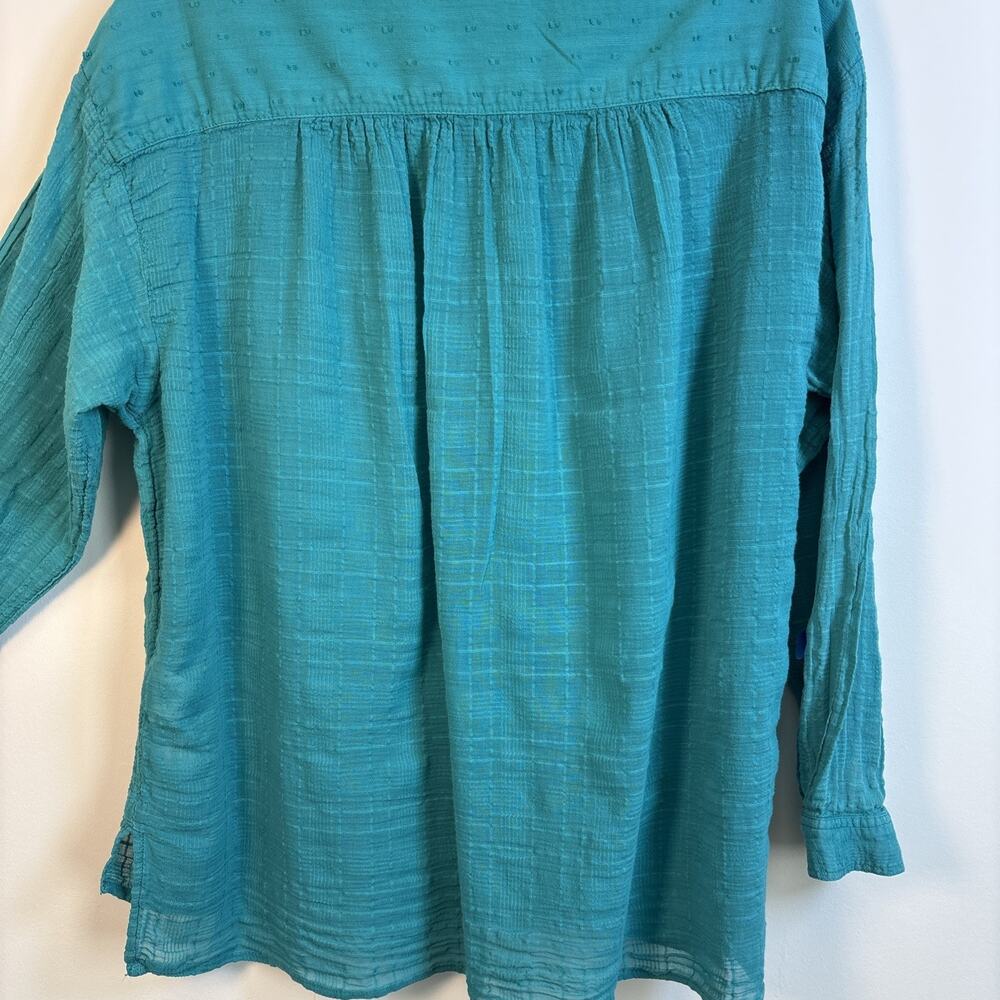 Pilcro Anthropologie Long Sleeve Button Up Blouse Sm Teal Swiss Dot Indie Boho - Picture 7 of 16